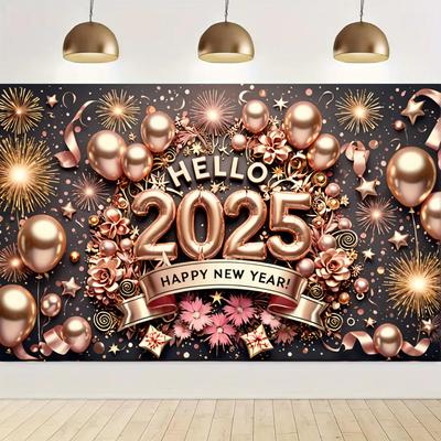 2025 Šťastný nový rok Růžová růže květinové téma Párty pozadí Balónky Rodinná párty Banner Dekorace Fotografické pozadí