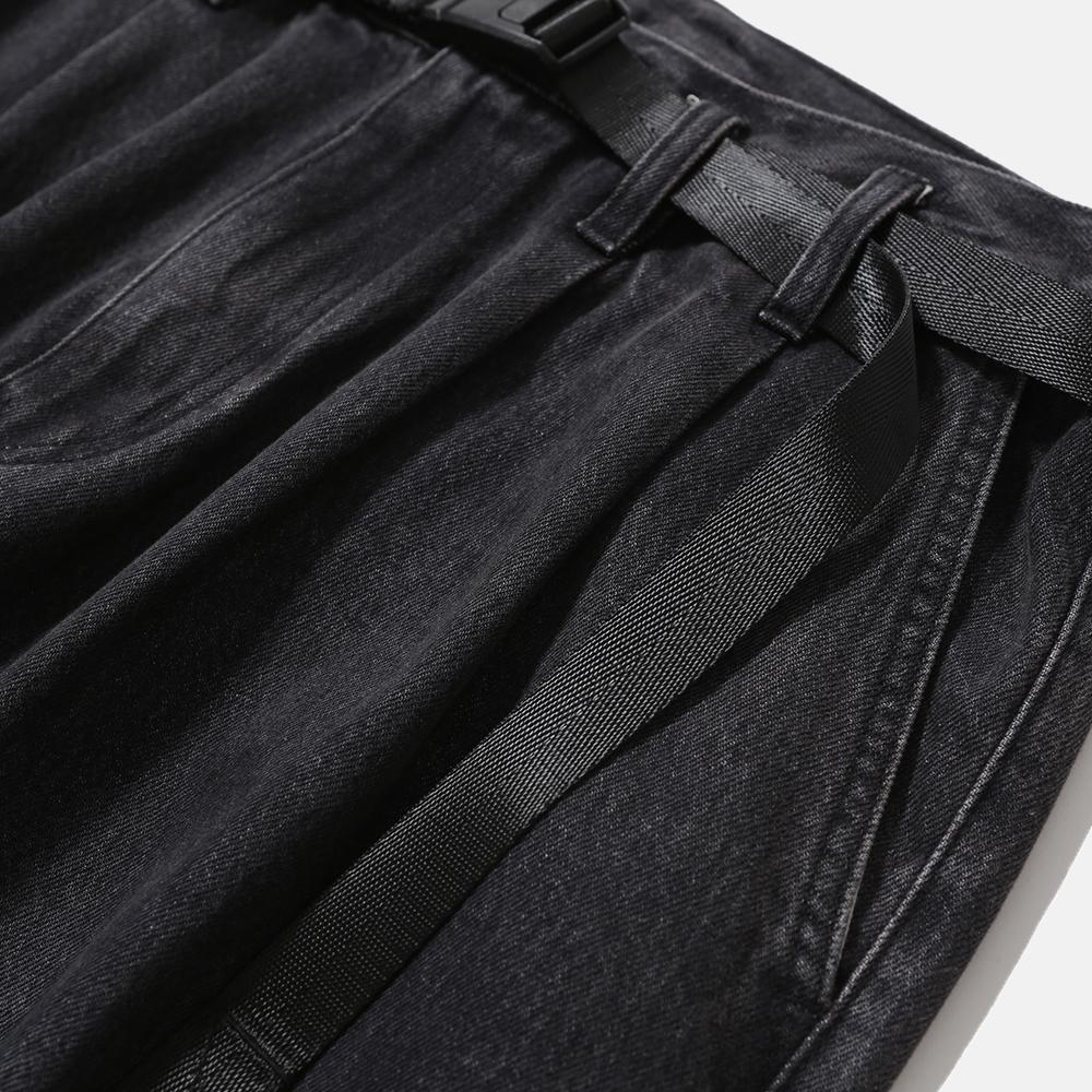 MOIF [Aw25] Wide Belted Denim Pants / Washed Black