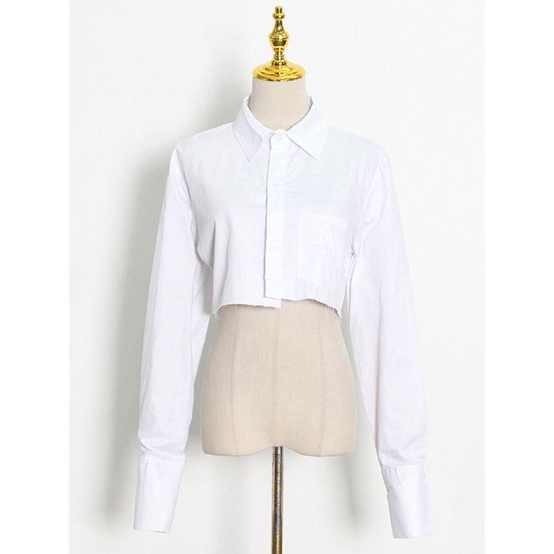 

Модный наряд с открытым животом и необработанным краем, белая рубашка с коротким длинным рукавом White S