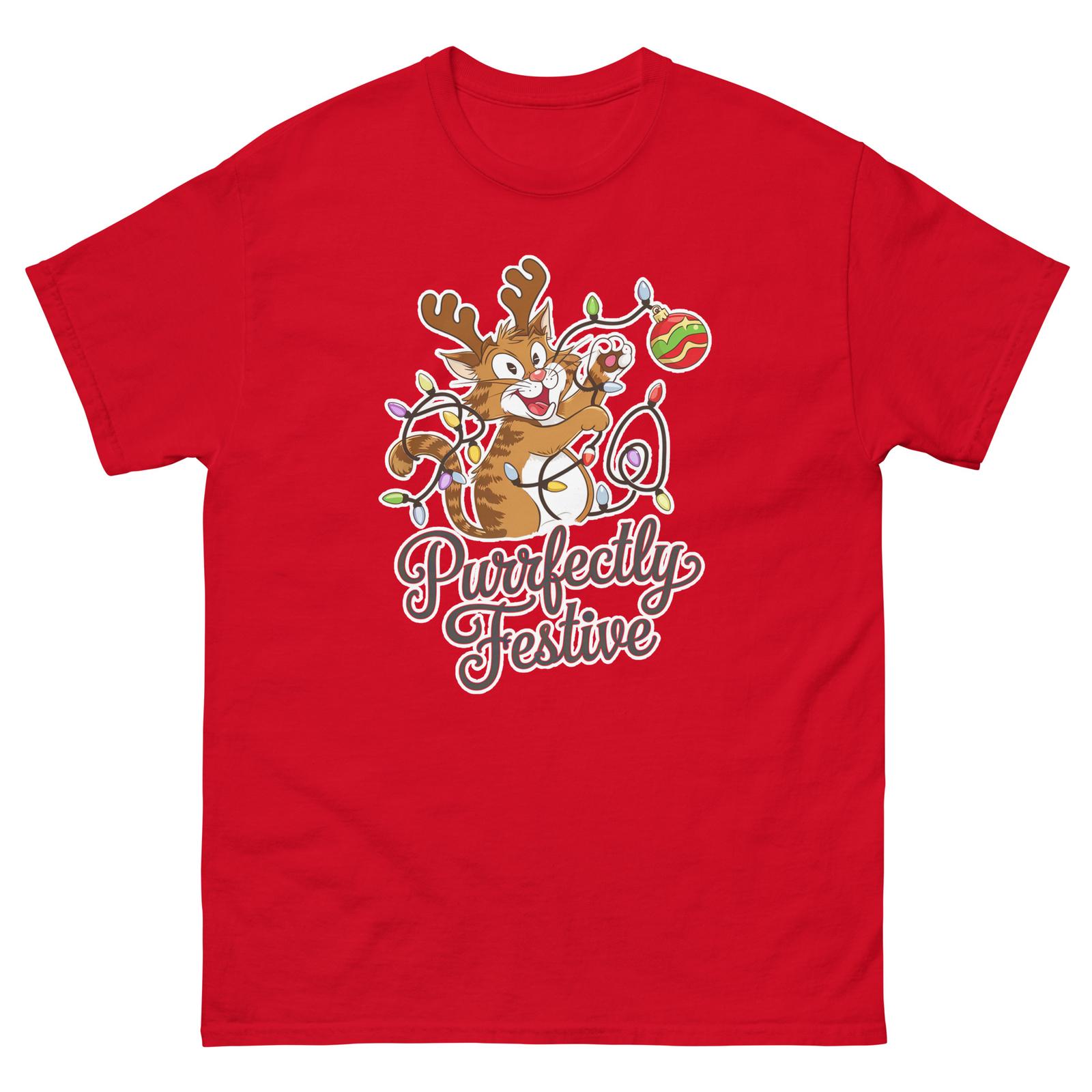 Purrfectly Festive Christmas Xmas Funny T-Shirt XXXL