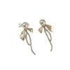 Bow Studded Diamond Pearl Earrings For Women, Light Luxury High-End Earrings, Long Tassel Zircon Earrings