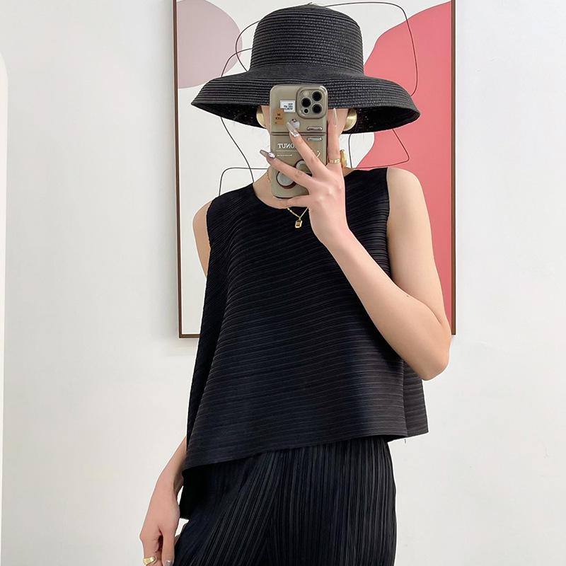 2024 Damen Sommer Mode Unregelmäßiges Plissee Ärmelloses Top