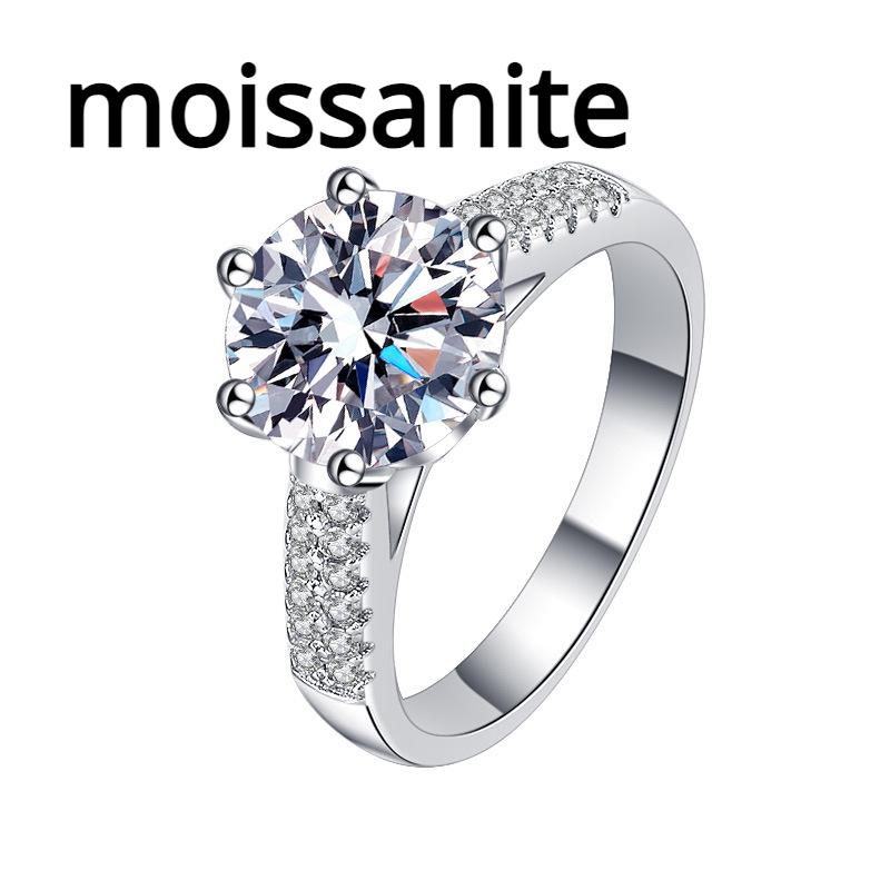 D Farbe Moissanit 3ct Damenring Sterlingsilber plattiert Pt950 Platin sechs Krallen Kronenring Verlobungsdiamantring Ehering Geschenk für Freundin