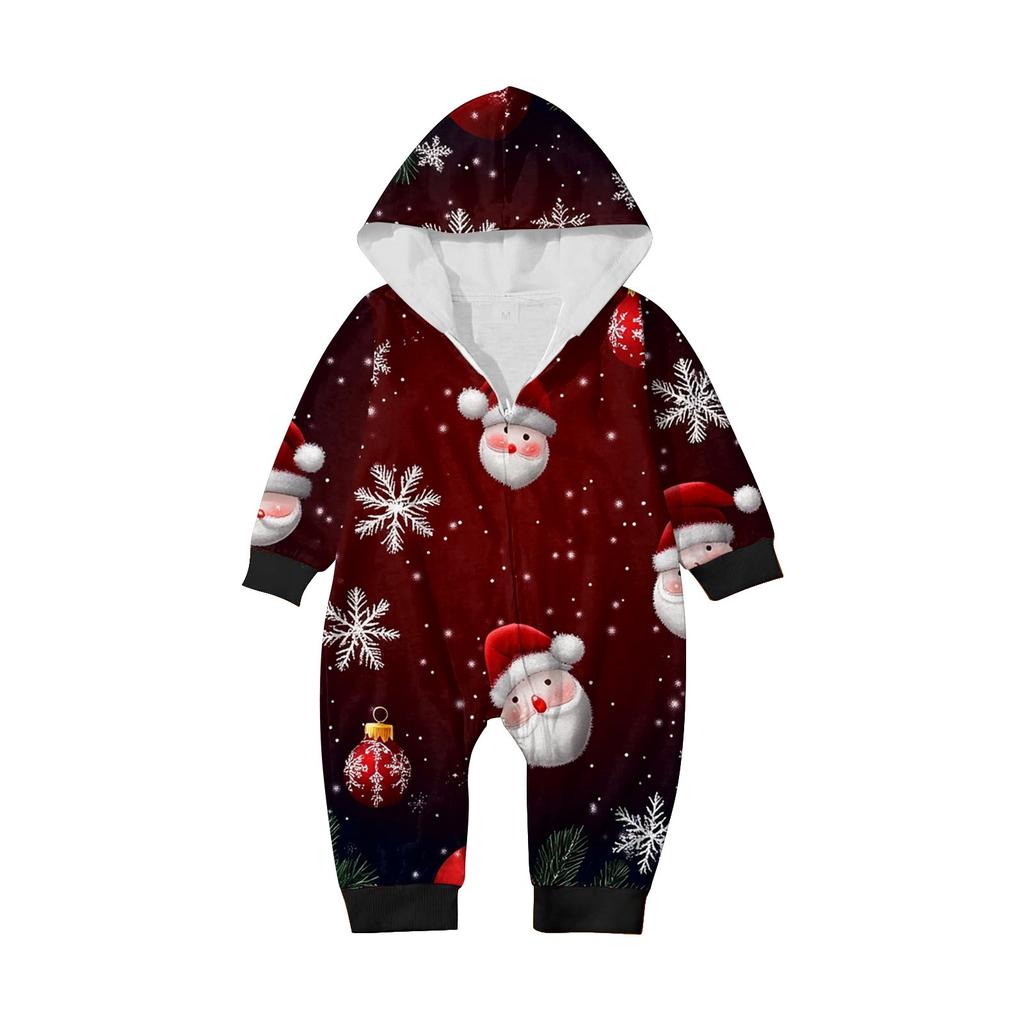 Christmas Print Parent-Child Outfit Hooded Zipper One-Piece Fashionable Home Suit Set