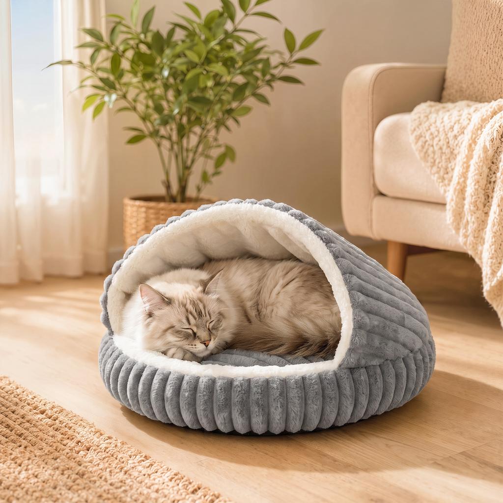 Cat Bed for Indoor Kittens w/ Non-Slip Bottom, 50 x 50 x 32 cm, Grey