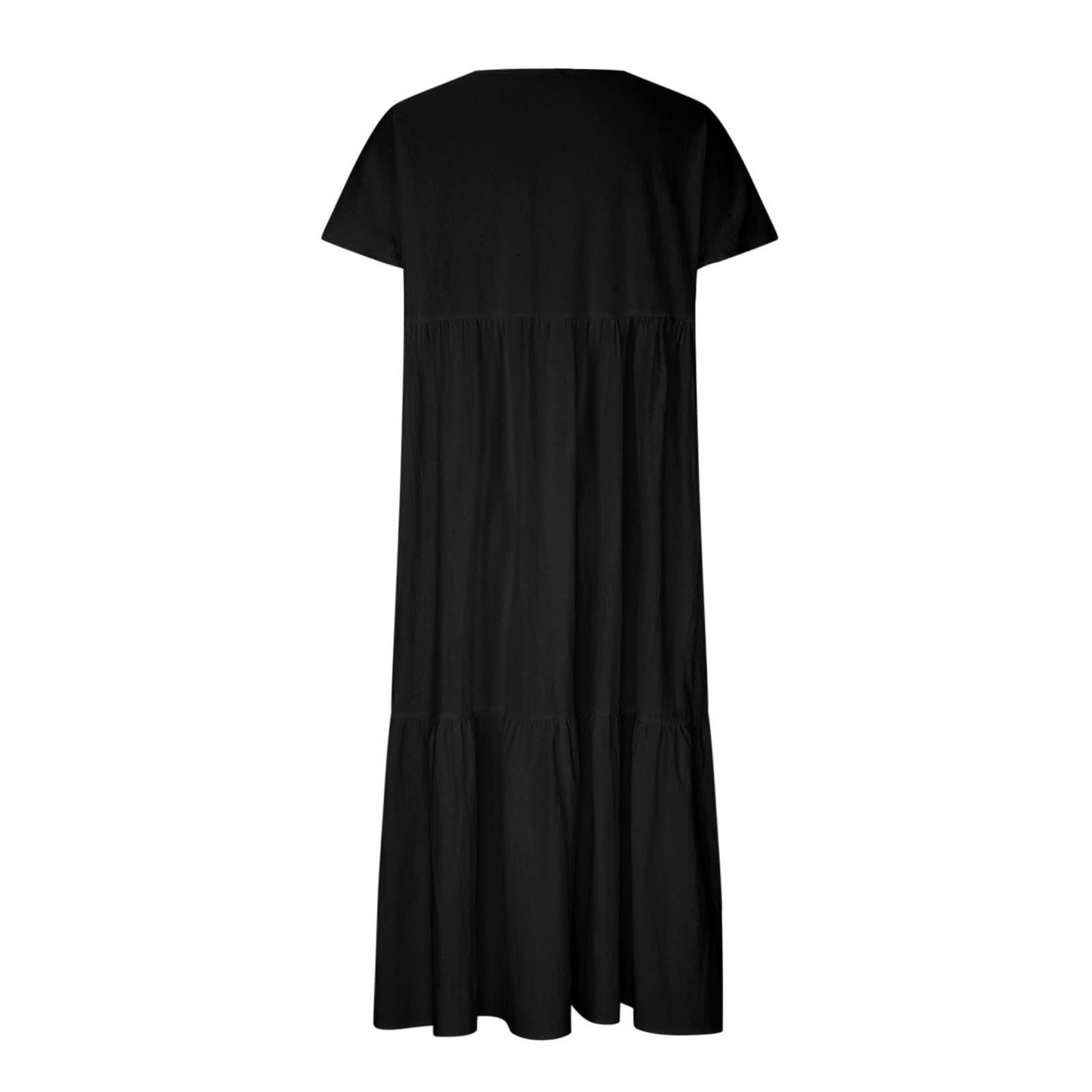 Женское однотонное летнее платье с коротким рукавом и V-образным вырезом вниз — фото 5