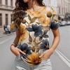 Women's T-shirt Summer 3D Digital Printed Casual Round Neck Plant Flower Series Short Sleeve T Shirts