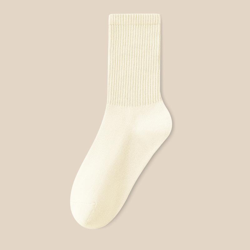 Female Spring and Autumn Leisure Pure Color Cotton Anti Pilling Tube Socks