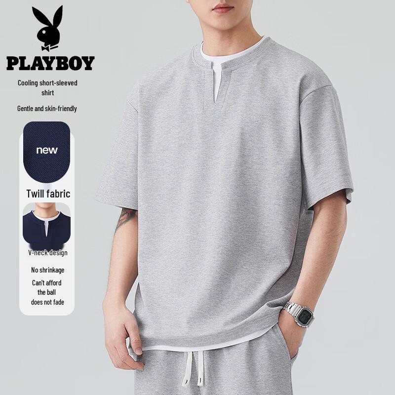 PLAYBOY Men s V-Neck Faux Two-Piece Cool T-Shirt 2XL