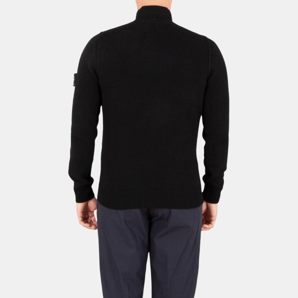 STONE ISLAND Solid Color Half-Zip Stand Collar Wool Knit Sweater Unisex Sweater Black K2S155100040S00A3V0029
