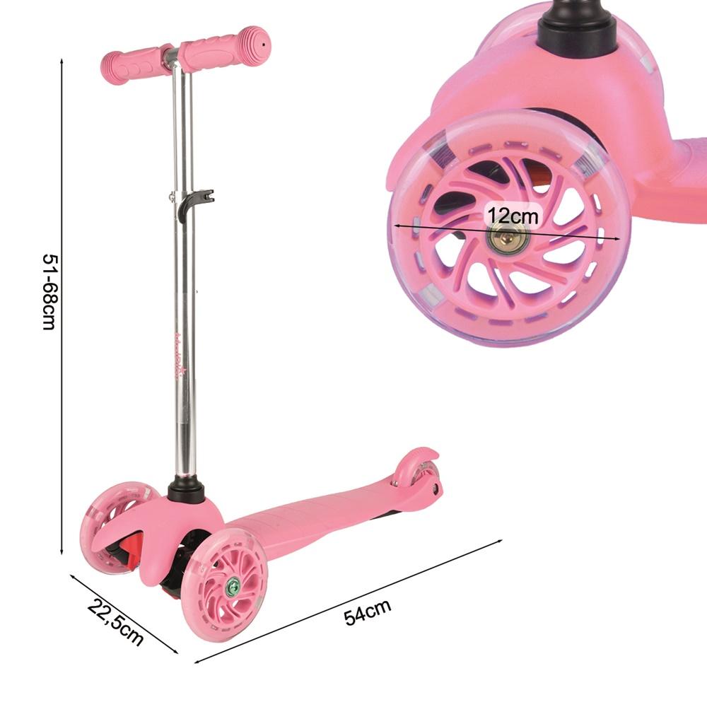 Pink Adjustable Three-Wheel LED Light-Up Kids Scooter