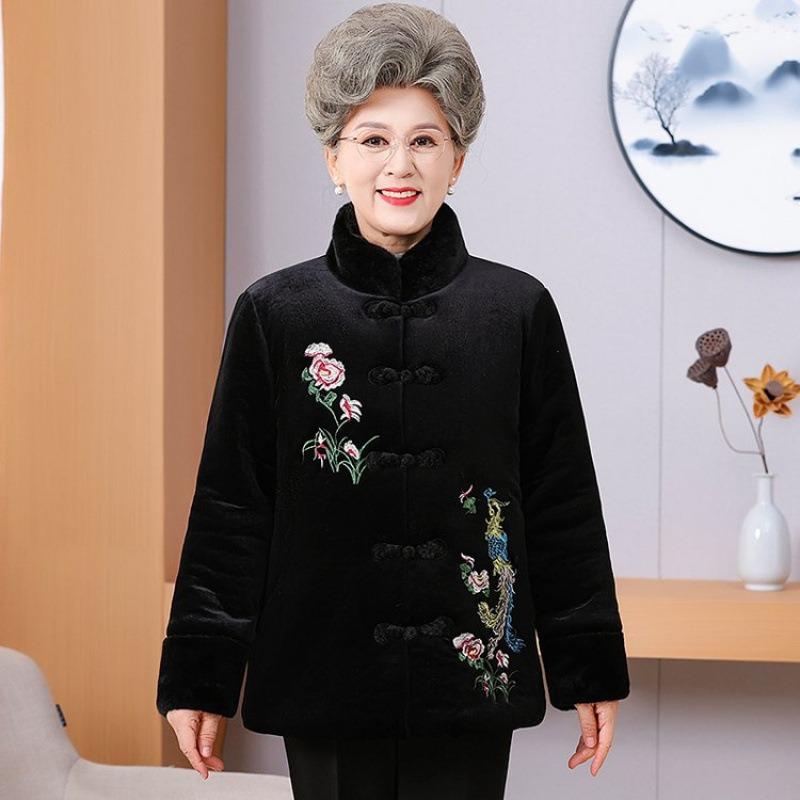 Winter Women's Cotton-padded Jacket Embroidered Cotton-padded Jacket Golden Velvet Jacket