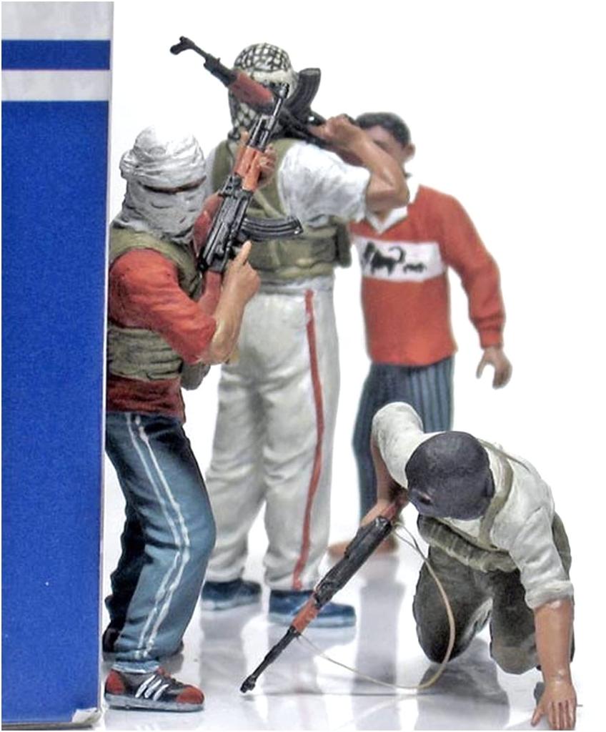 Master Box 1/35 Scale Middle Eastern Armed Civilians with AK-47 Rifles and Other Equipment, Set of 4 Plastic Model Kits, MB35076