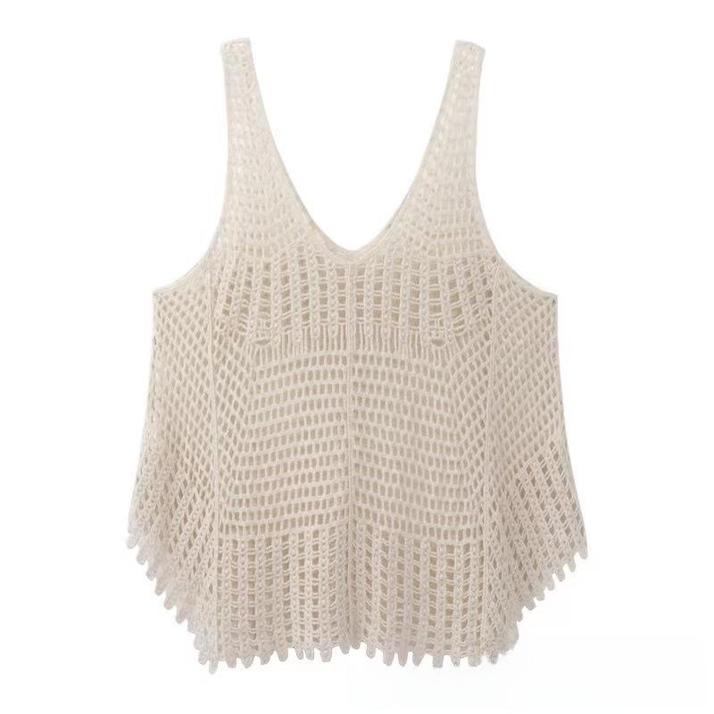 Women's Summer Floral Knit Vest: Loose, Chic, Age-Defying, Versatile V-Neck Top