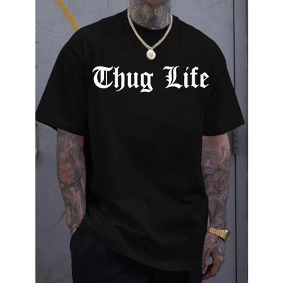 Europäische Größen Herren Print T-Shirt - Weißes Urban Streetwear Tee mit Schriftzug, Leichtes Sommer-Kurzarmhemd, Rundhals Freizeit-Oberteil