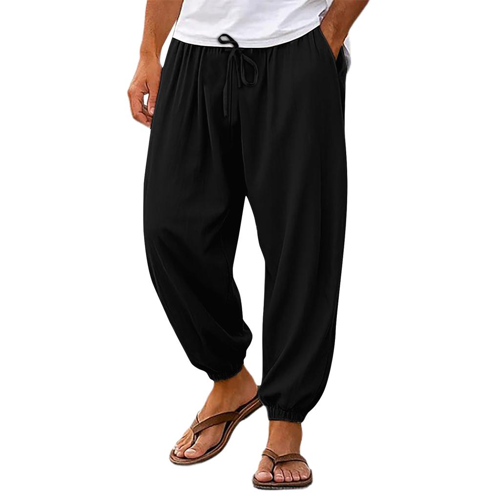 Linen Pants Men Drawstring Waist Relaxed Fit Mens Linen Pants Casual Lightweight Mens Beach Pants Comfortable Men Linen Pants for Daily Wear