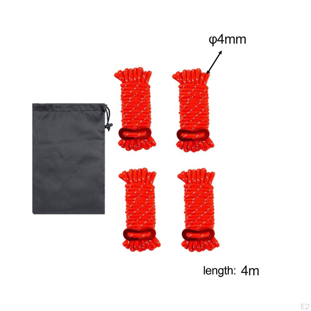 4 Pieces Reflective Guy Lines Climbing Ropes Heavy Duty with Storage Bag Camp Tent Cords for