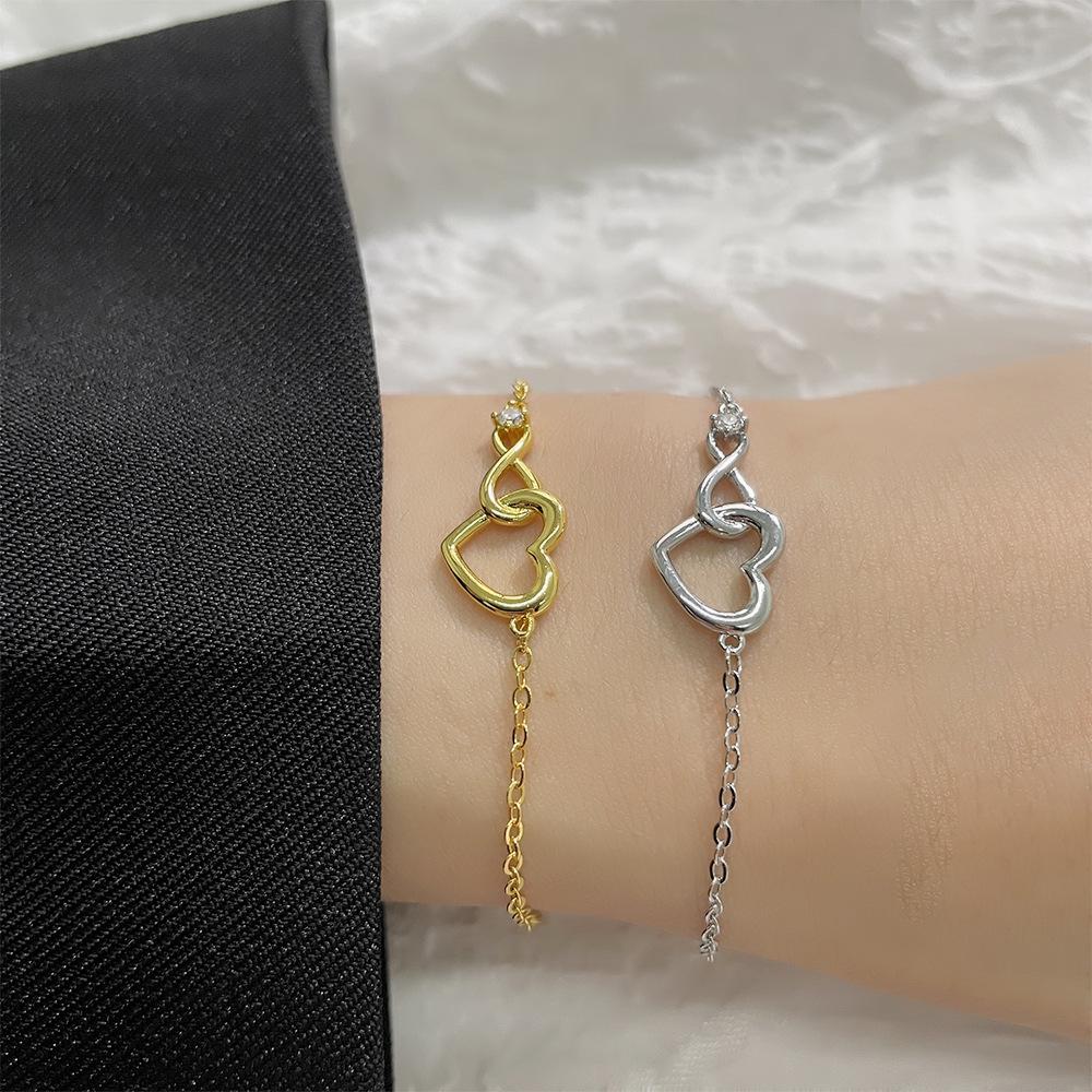 Sweet Heart Women's Double-Layer Hollow Heart & Bead Bracelet