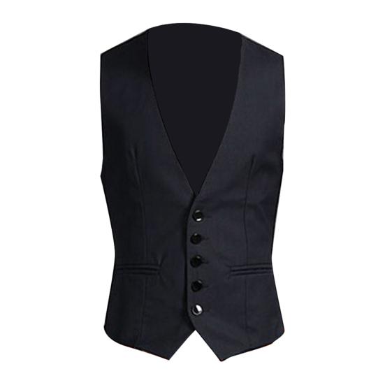 

Деловые мужские однотонные жилеты с V-образным вырезом, на пуговицах, с карманом, без рукавов, приталенного силуэта XXL чёрный
