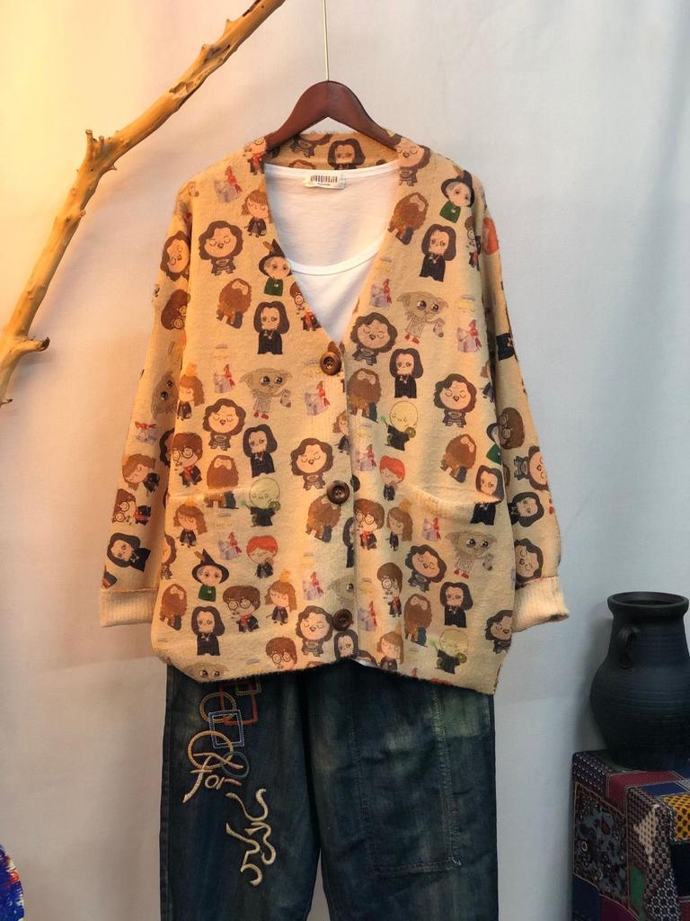 Factory new autumn and winter cute printed imitation mink velvet jacket women's Korean version loose lazy sweater