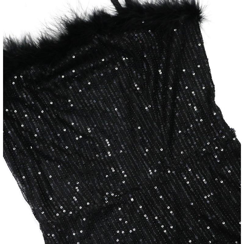 Tuta da donna nuova moda sexy con bretelle, lana a righe con paillettes a contrasto