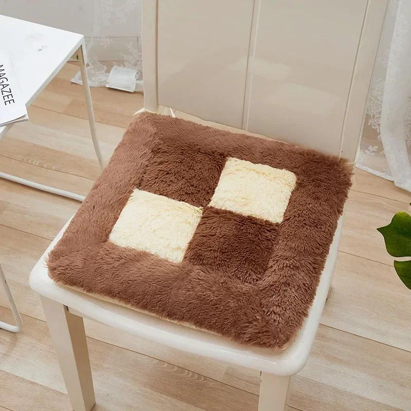 Thickened Seat Cushion Winter Plush Plaid Office Chair Cushion Thick Soft Floor Cushions Anti Slip Car Seat Mat Home Decor