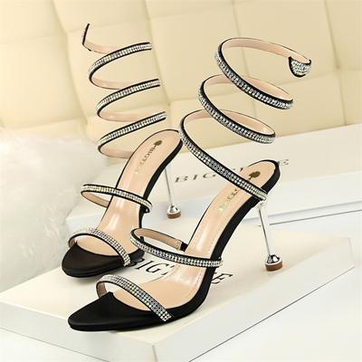Luxury Rhinestones Snake Coiled Women Stiletto Heels Sandals Summer Fashion Open Toe Wedding Bridal Black Red Pumps