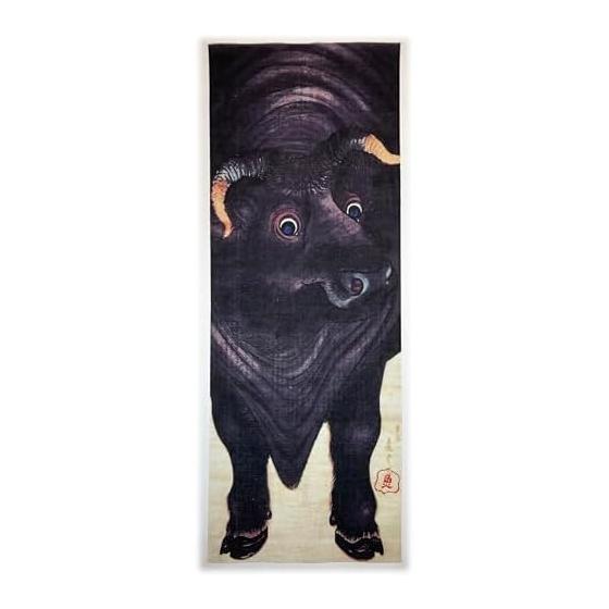 Ukiyo-e Tenugui Towel - Nagasawa Rosetsu Ox Design, 100% Cotton, Japanese Tokka Fabric