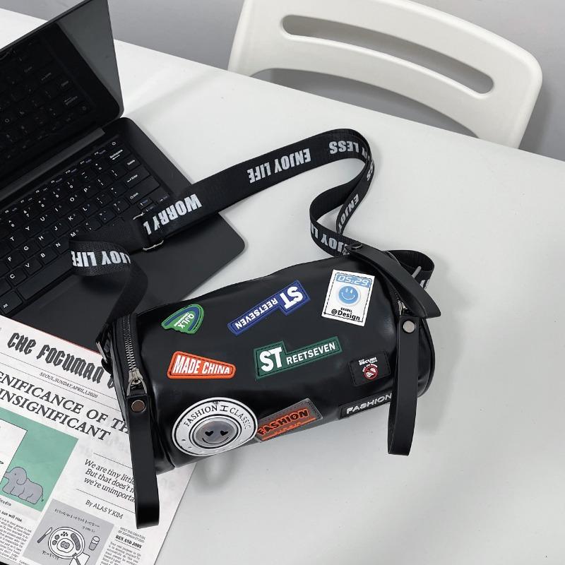 

Premium messenger bag new women s bag trendy brand versatile bucket bag letter badge cylinder bag shoulder women s bag чёрный