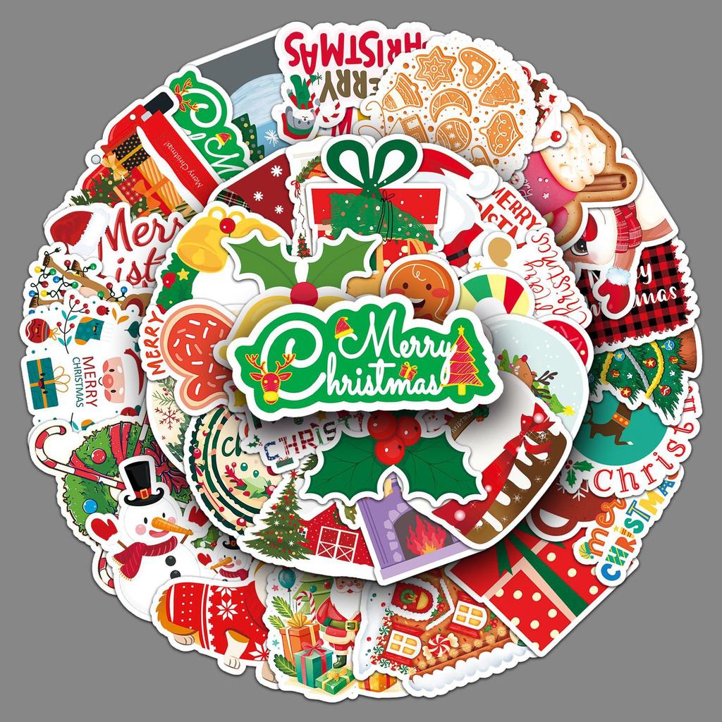 50 Christmas Doodle Stickers Personalized Cartoon Cute Holiday Decoration Mobile Phone Case Water Cup Creative Stickers