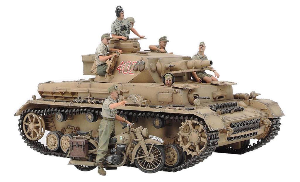 Tamiya 1/35 Scale Limited Edition German Panzer IV Ausf. F and Messenger Bike Set, North African Front, Plastic Model Kit 25208