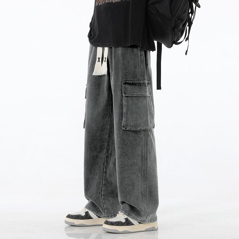 Autumn Men Cargo Jeans Baggy American High Street Y2K Pocket Overalls Fashion Streetwear Vintage Wide Leg Pants