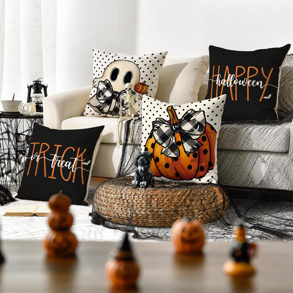1/4Pcs Halloween Pillowcase, Happy Halloween Pumpkin Ghost Cushion Cover, Decorative Sofa, Living Room, Bedroom Cushion Cover