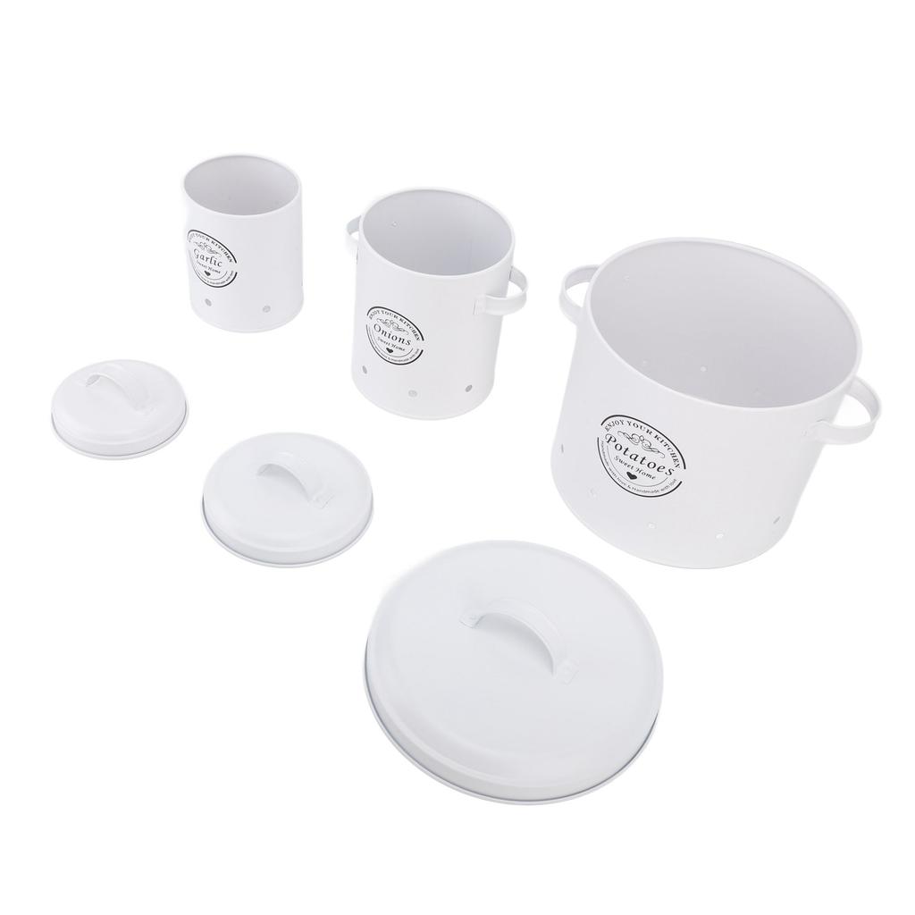 3 PCS Poubelle de Rangement pour Pommes de Terre et Oignons Acier au Carbone Style Ferme Support pour Pommes de Terre Récipients de Rangement de Cuisine Bocal Contenants pour Plan de Travail