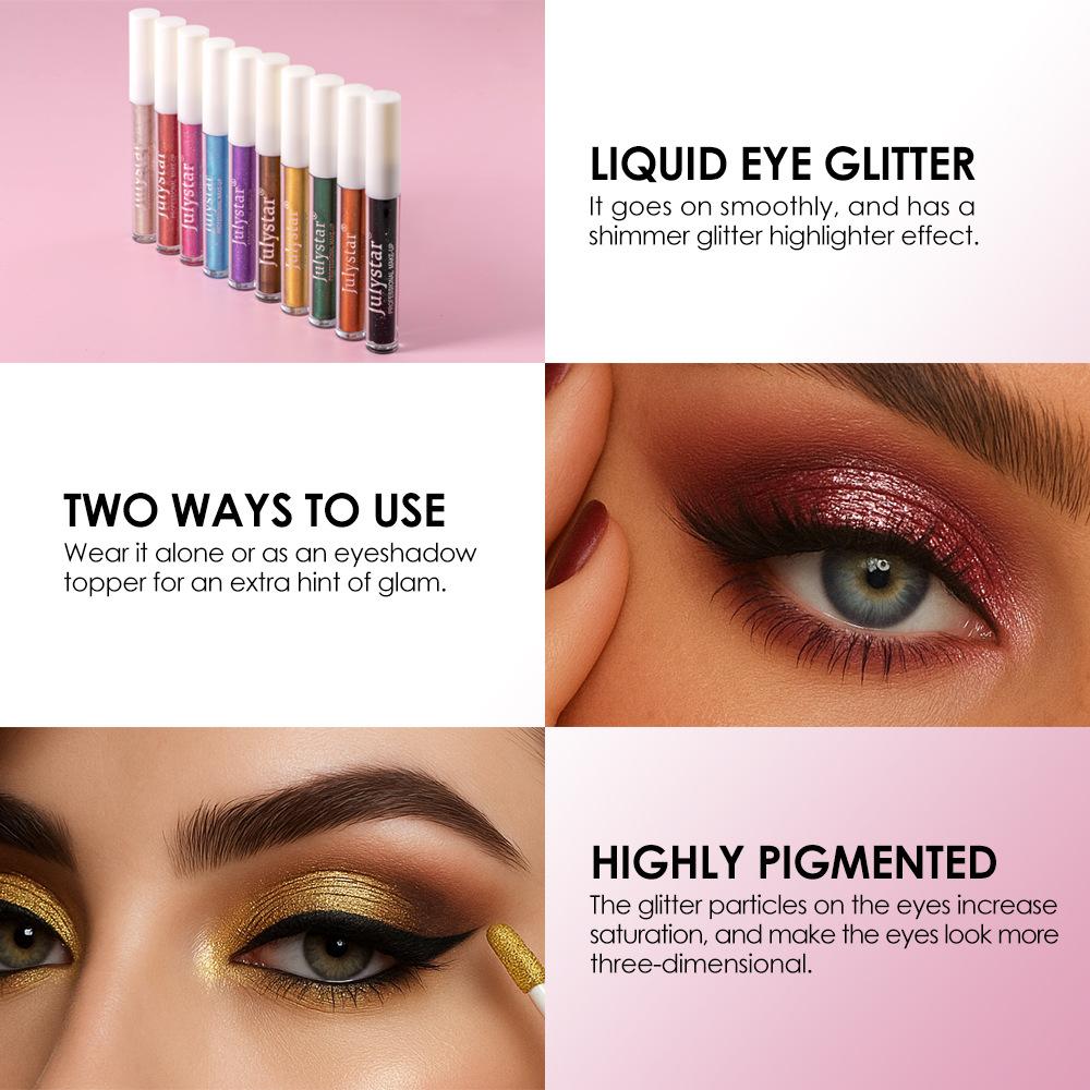 10 Colors Waterproof Liquid Eyeshadow High Shine Long-Lasting Sparkling Eye Shadow Metallic Pink Purple Party Stage Eyes Makeup Hallowmas