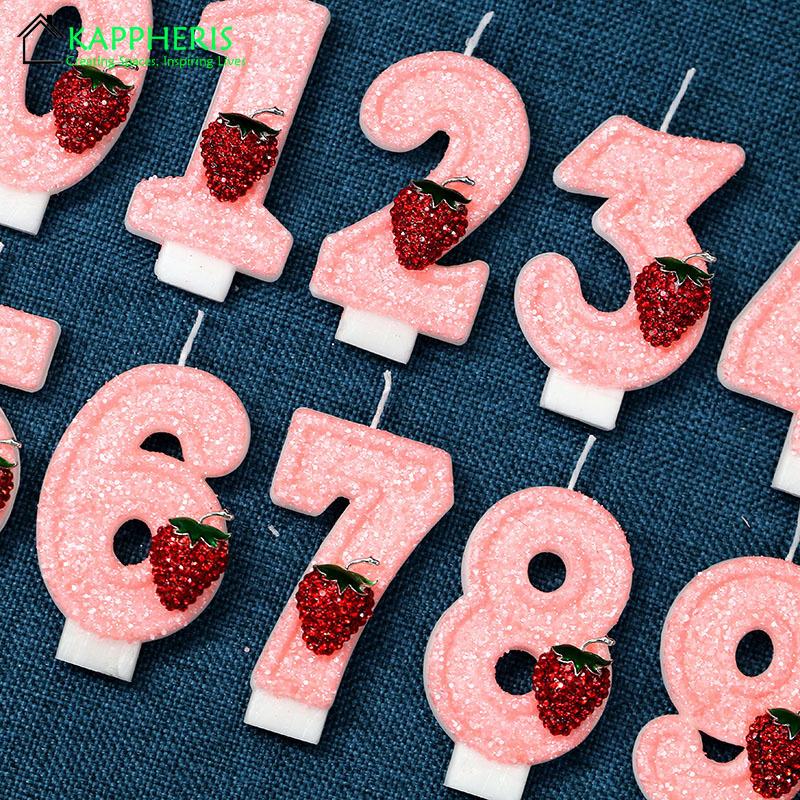 Original Birthday Number Candles Sparkling Strawberry Candle 2 Years for Cake Topper Decoration Pink Pure Bee Honey Candles for daily use