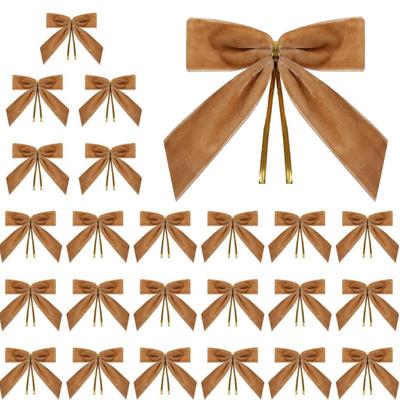 24 Pcs Burgundy Velvet Christmas Tree Bows Vintage Christmas Bows Ornaments For Wreaths Gift Wrapping Weddings Party Candy Bag