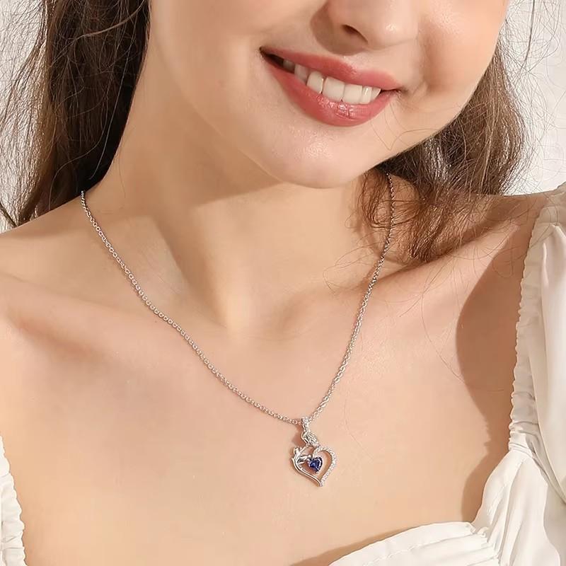 

Ожерелье с подвеской в виде сердца из розового цветка Huitan Novel с синим кубическим цирконием, очаровательные универсальные аксессуары для шеи, украшения для свадебной вечеринки 45CM