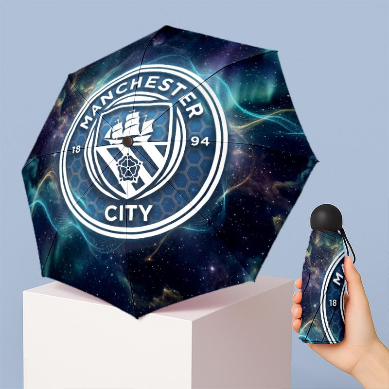 Manchester City Pattern Printed Mini 5 Folds 8 Ribs Compact Umbrella Windproof Waterproof Lightweight Portable Folding