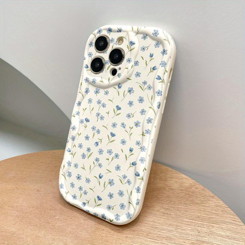 Fresh Small Blue Floral Silicone Phone Case For iPhone 11 12 13 14 15 16 17 Pro Max Air 16E XS XR 14 Plus Shockproof Soft Cover