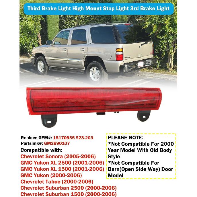 

FASTCHE LED 3rd High Mount Brake Light Carge Light OEM Lighting Style Compatible with 2000-2006 Chevrolet Suburban 1500/2500 Tahoe GMC Yukon