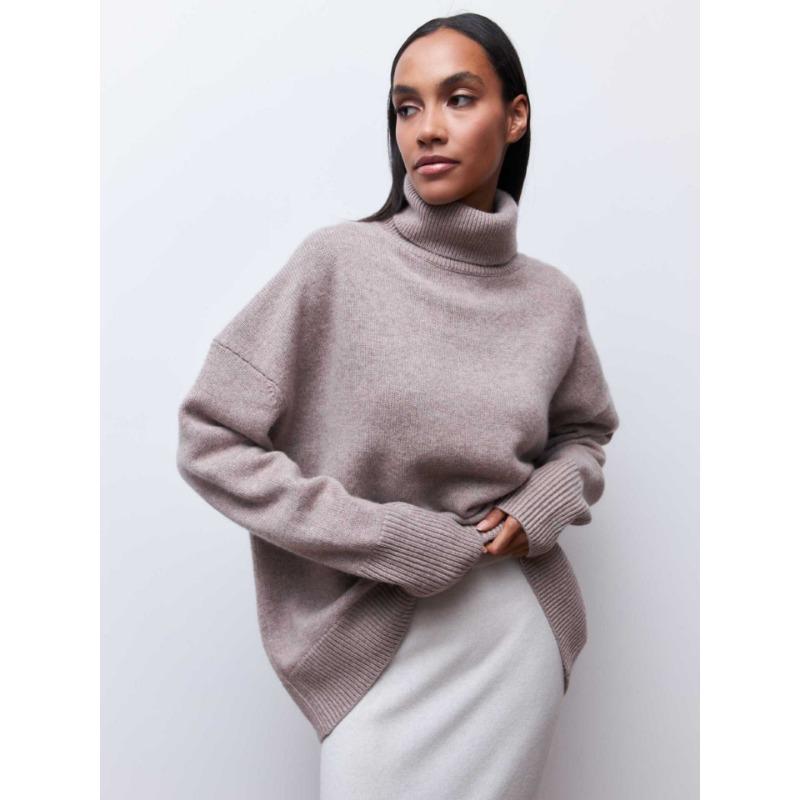 Autumn and Winter Turtleneck Women Sweater Loose Long Sleeve Casual Pullover Knitted Sweater Tops Fashion Loose Solid Color Clothes 1450