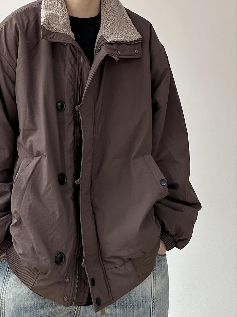 Herren Japanische Retro Lammwolle Warme Baumwolljacke - Winter Lockerer Schnitt, Samt Verdickt, Stehkragen Oberbekleidung