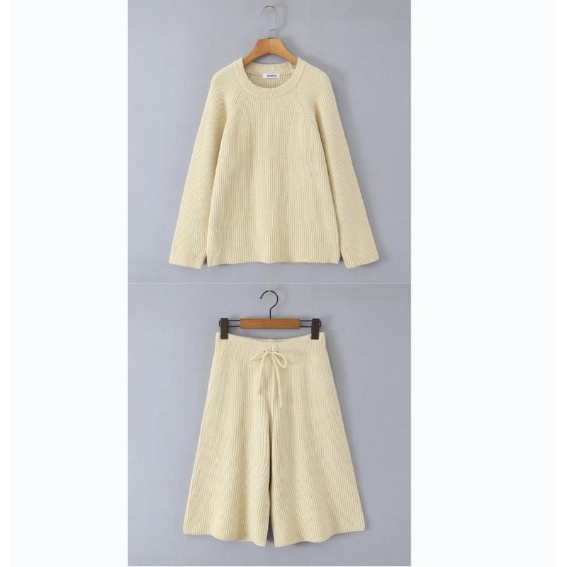Zbzr New Fall Women's Clothing Fashion Style Loose Round Neck Long Sleeves Knitted Pullover Sweater + Knitted Middle Pants Suit