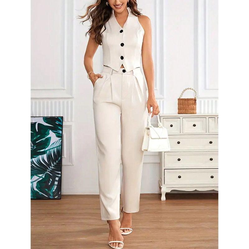 Spring/Summer Sleeveless Top + High-Waisted Straight-Leg Pants Women's Two-Piece Set