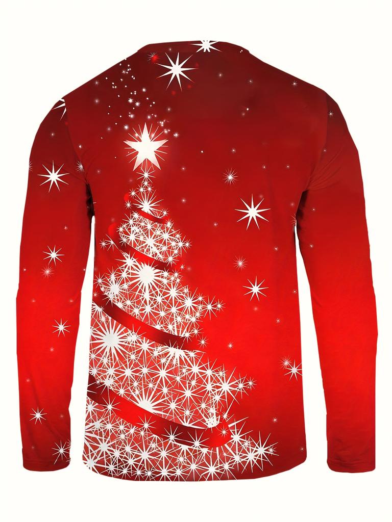 Men Christmas Tree Long Sleeve Pajamas Warm Mesh Autumn Winter Base Top