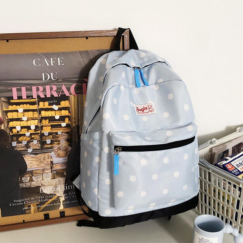 Schoolbag: Japanese-style casual lightweight polka dot soft girl large-capacity backpack for girls, middle and high school students, backpack