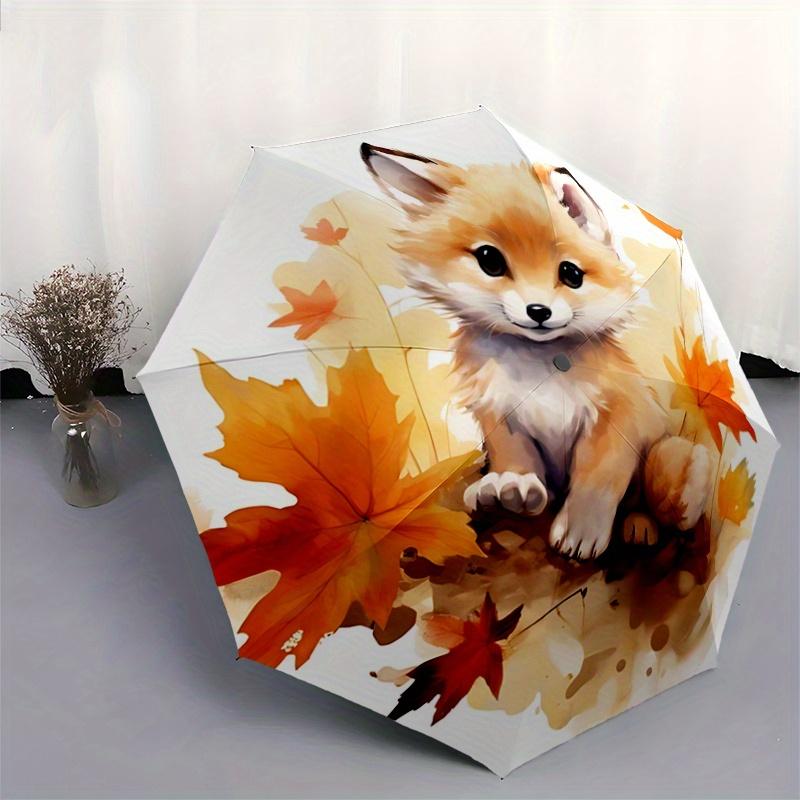 1pc Small Animal Fox Cute Design Automatic Opening and Closing Umbrella - Lightweight 3-Fold Design, Suitable for Fans, Travel, Daily Use - Offic