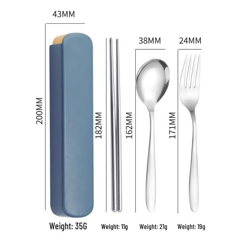 Spersonalizowany Zestaw Sztućców Ze Stali Nierdzewnej na Zewnątrz: Łyżka, Widelec i Pałeczki w Przenośnym Pudełku Prezentowym.