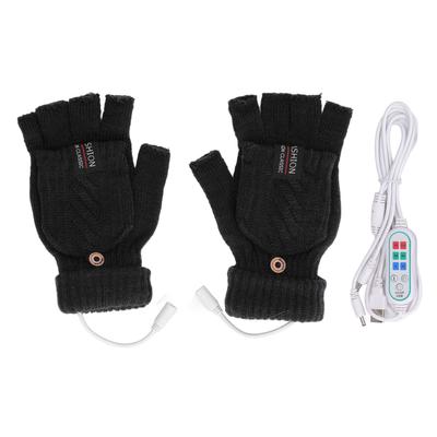 1 Pair USB Heated Gloves Electric Heating Thermal Knitting Gloves Half Finger Winter Hand Warmer for Working Black